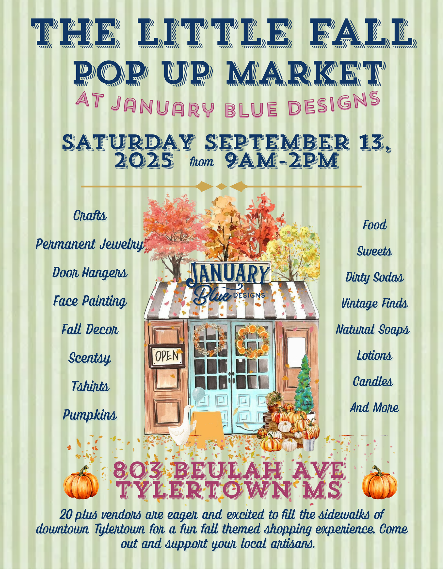 Pop Up Market @ January Blue Designs September 13th